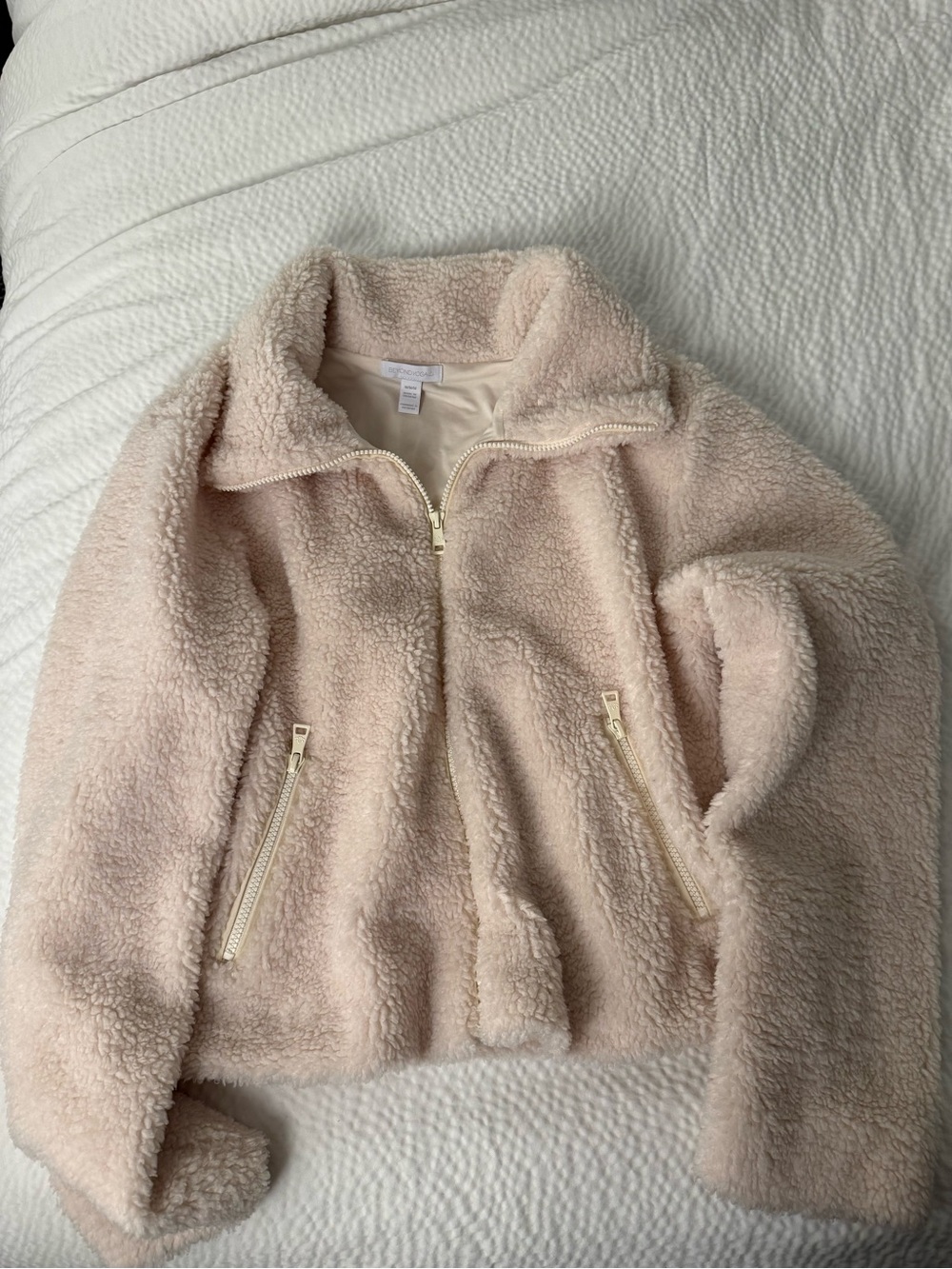 Beyond Yoga Moto Sherpa Jacket Cream Teddy Fleece Women’s Medium